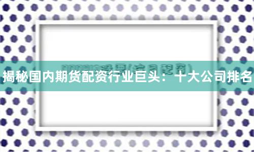 揭秘国内期货配资行业巨头：十大公司排名